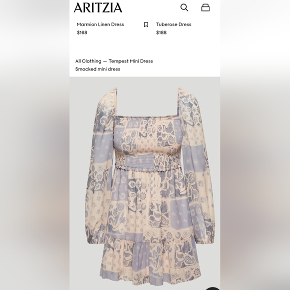Wilfred Dresses & Skirts - Aritzia Wilfred Free Tempest Smocked Mini Dress Square Neck Boho Western Farm